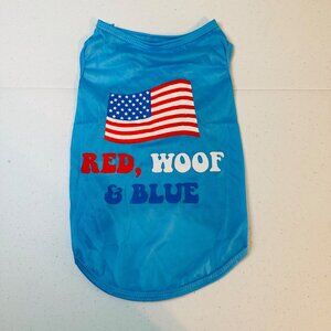 RED WOOF & BLUE American Flag small dog shirt Fourth of July Patriotic pet shirt